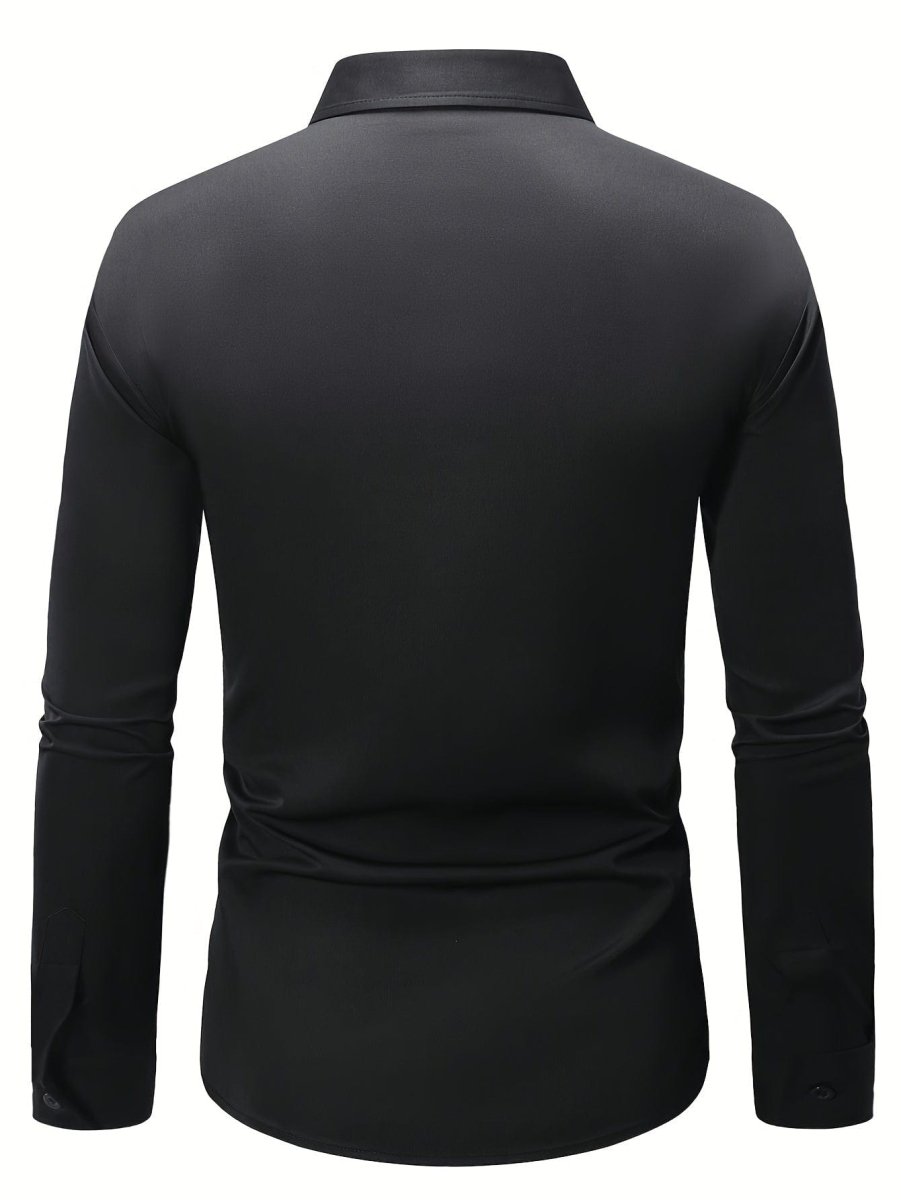 SHOWLU men's solid long sleeve shirt with lapel collar, regular fit, polyester fabric, suitable for spring and fall, machine washable