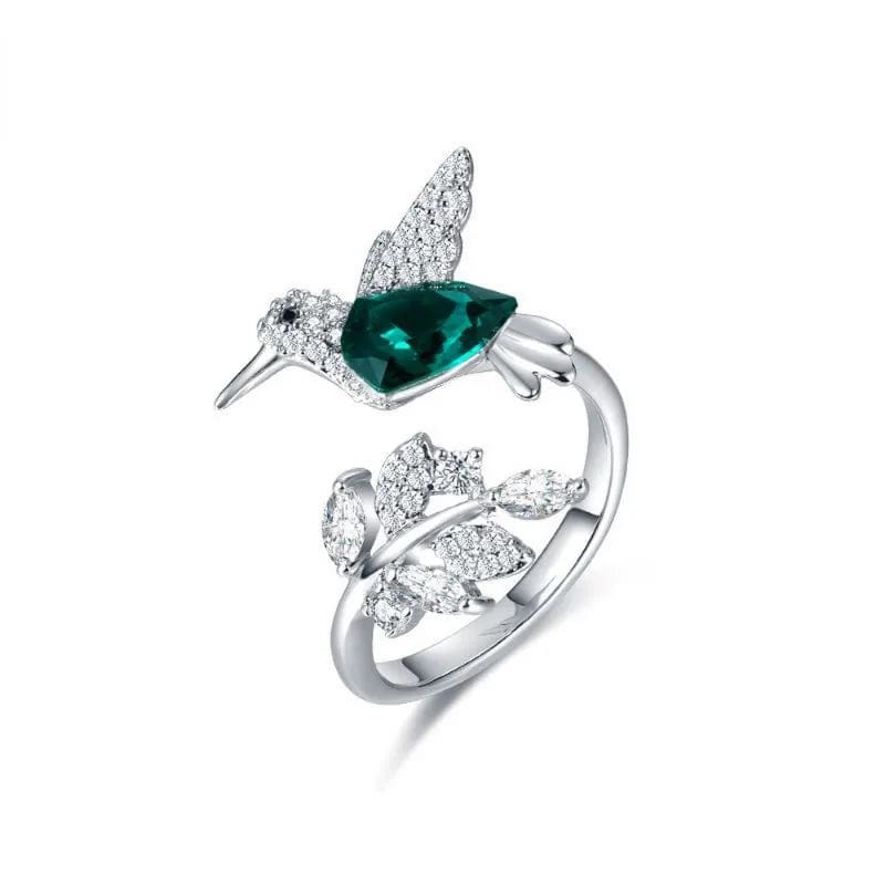 Elegant blue stone hummingbird adjustable cocktail ring made of zinc alloy, perfect for women’s engagement, wedding, or party jewelry.