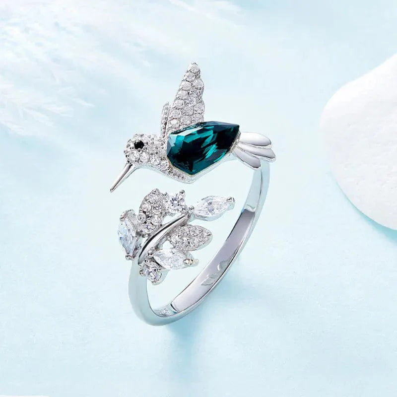 Elegant blue stone hummingbird cocktail ring by ZHIXUN, adjustable zinc alloy jewelry for women, perfect for wedding or party wear.