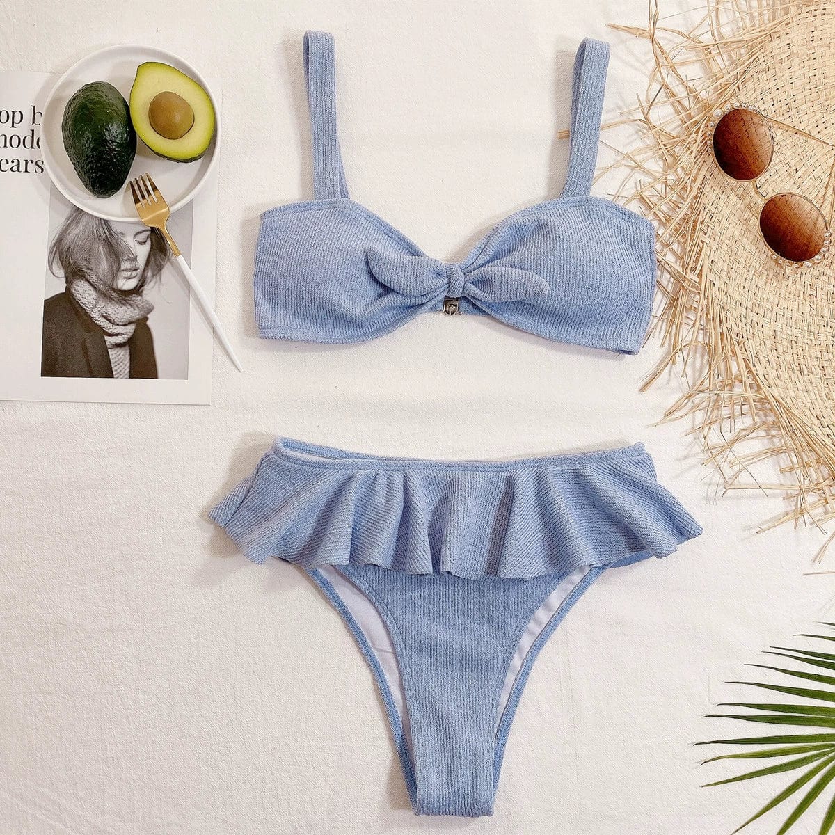 Elegant Showlu Fashion ruffled high-waist bikini, two-piece sexy swimsuit with ruffled detailing and a flattering fit.