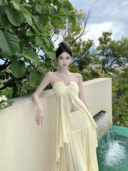Elegant Sanya Pleated Tube Top Dress Suit - SHOWLU FASHION STORE