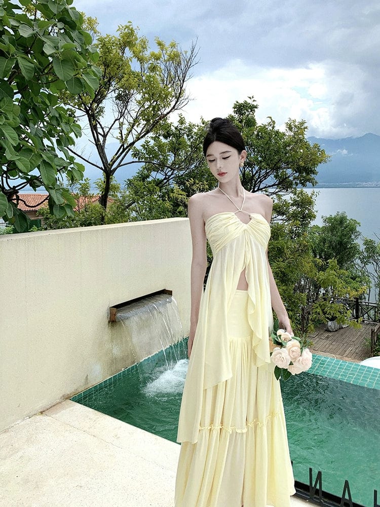 Elegant Sanya pleated tube top dress suit by Showlu Fashion, perfect for special occasions, featuring a stylish, tailored silhouette.