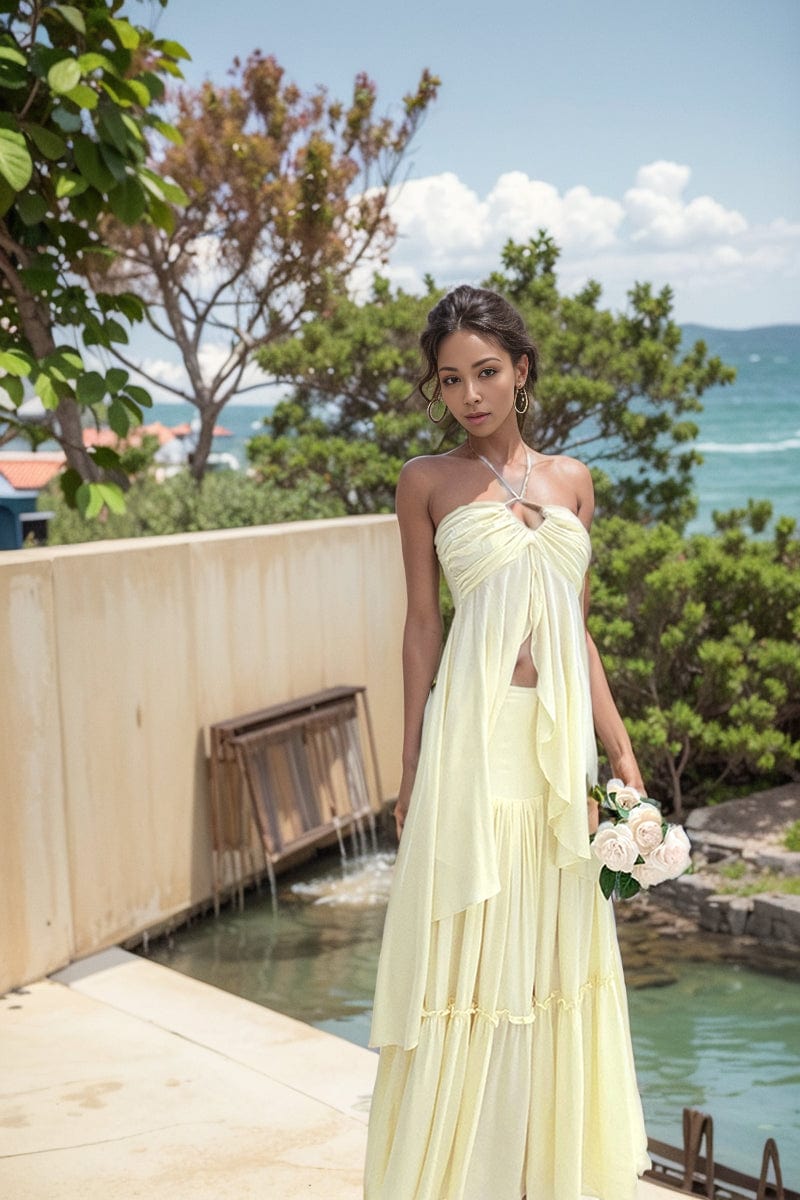 Elegant Showlu Fashion Sanya pleated tube top dress suit for special occasions, featuring a fitted bodice and flowing skirt.