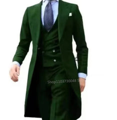 Elegant Solid Men Suits 3 Piece Fashion Peak Lapel Single Breasted Wedding Tailcoat Prom Party Male Suit (Blazer+Vest+Pants) - SHOWLU FASHION STORE