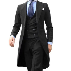 Elegant Solid Men Suits 3 Piece Fashion Peak Lapel Single Breasted Wedding Tailcoat Prom Party Male Suit (Blazer+Vest+Pants) - SHOWLU FASHION STORE