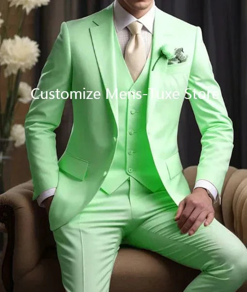 Elegant men's slim fit wedding suit by SHOWLU FASHION, featuring a tailored blazer, vest, and matching pants for formal occasions.