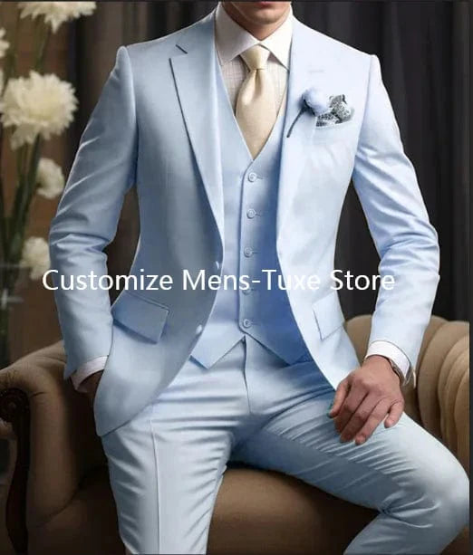 Elegant men's SHOWLU FASHION slim fit 3-piece wedding suit with blazer, vest, and pants, suitable for formal events and weddings.