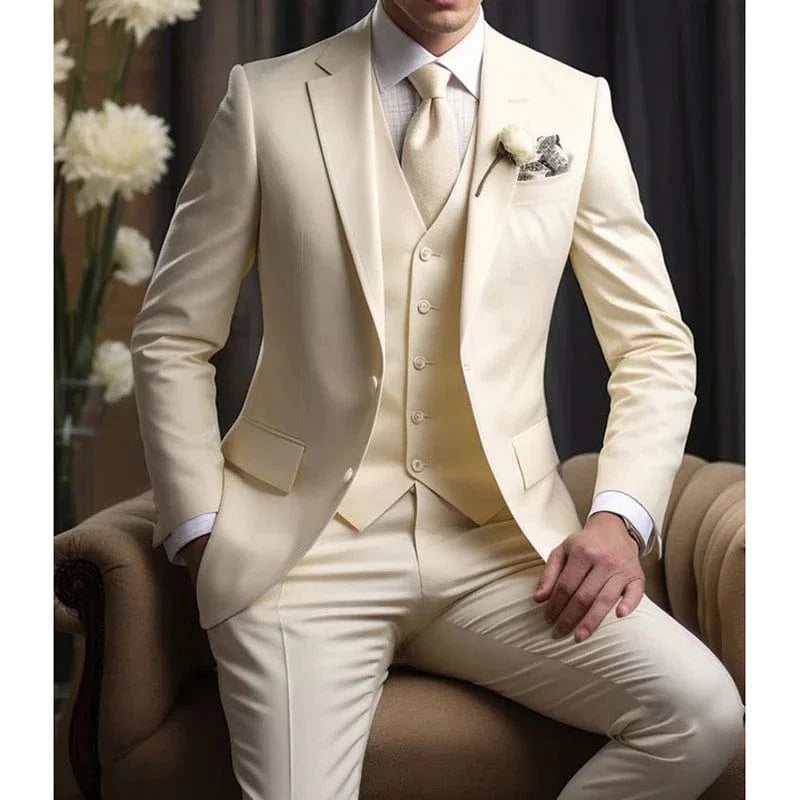 Elegant men's slim fit 3-piece wedding suit with blazer, vest, and pants by SHOWLU FASHION, perfect for formal occasions.