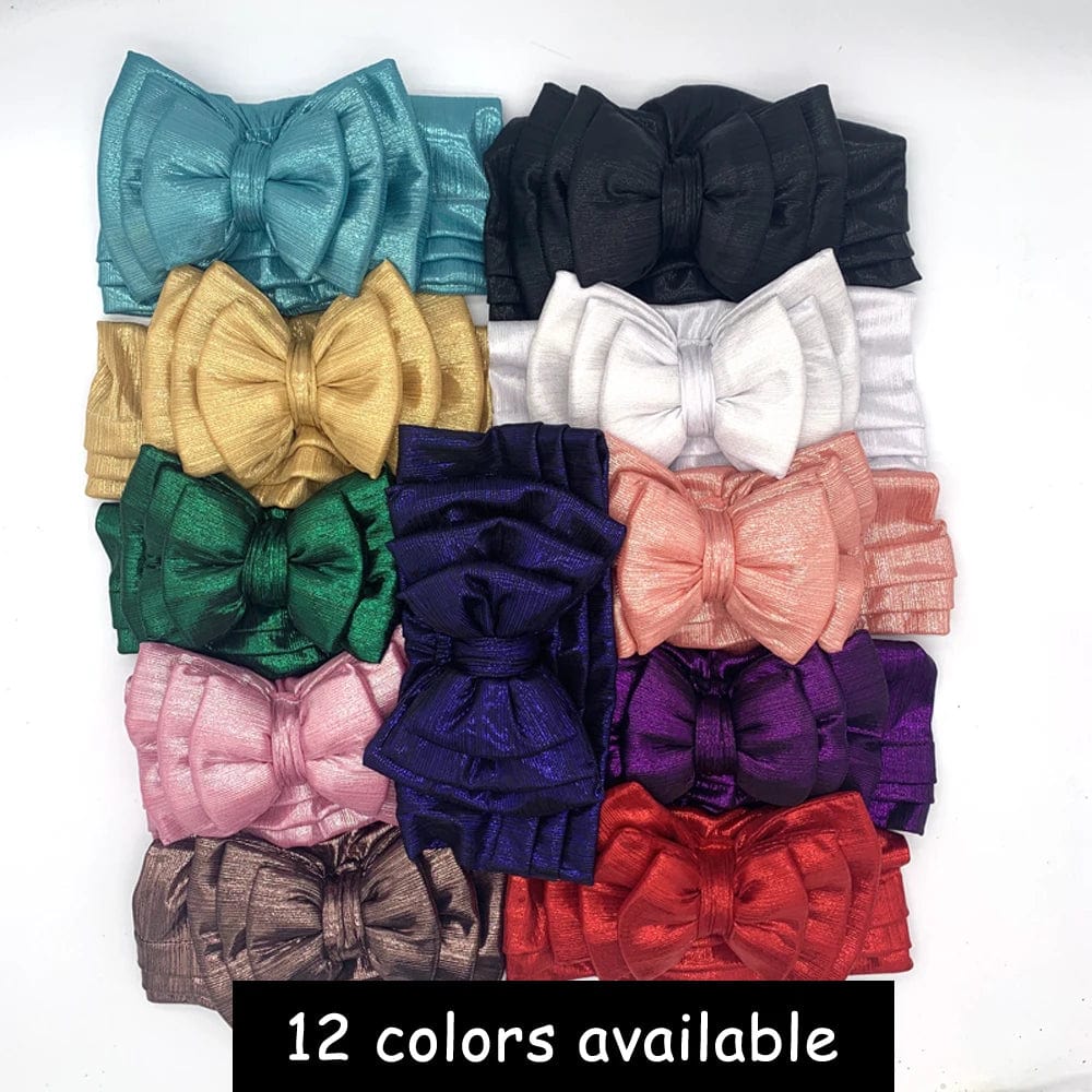 Elegant women's gold turban cap with multi-layer bowknot, African headtie, and headwrap from Showlu Fashion Store.