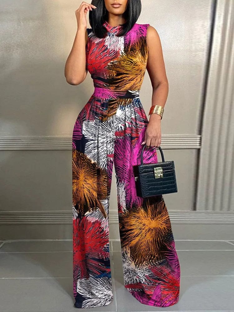 Owner Girl Women's printed wide-leg sleeveless jumpsuit with casual style, perfect for spring-summer holidays and relaxed occasions.