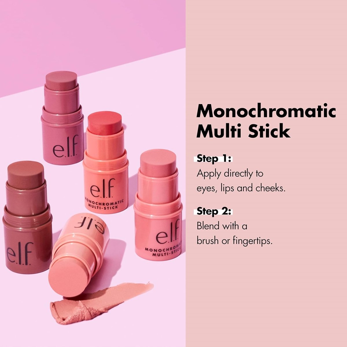 e.l.f. Monochromatic Multi Stick in Sparkling Rose, cream-to-powder formula, lightweight, versatile, adds shimmer to cheeks and eyes