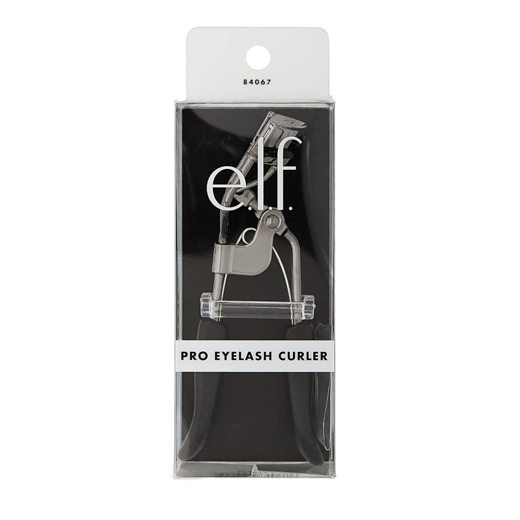 e.l.f. Pro Eyelash Curler with replacement pad, vegan makeup tool for lifting and curling lashes, in black with ergonomic handle.