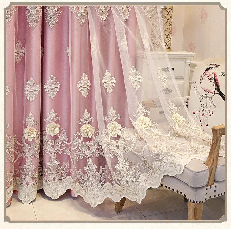 Luxury SHOWLU FASHION black embroidered blackout curtains for bedroom and living room, featuring embossed European-style design.