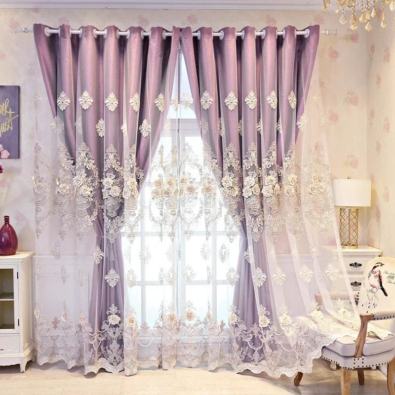 Embroidered Embossed Curtains for Bedroom Living Room CurtainTulle in One Piece Luxury European French Blackout valance - SHOWLU FASHION STORE
