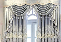 Embroidered Embossed Curtains for Bedroom Living Room CurtainTulle in One Piece Luxury European French Blackout valance - SHOWLU FASHION STORE
