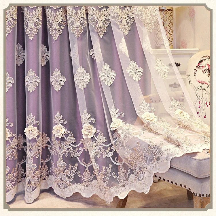 Luxury black embroidery curtains for bedroom and living room, featuring European-style blackout tulle with embossed design by SHOWLU FASHION.