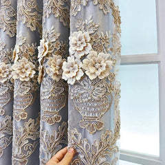 Embroidered Embossed Curtains for Bedroom Living Room CurtainTulle in One Piece Luxury European French Blackout valance - SHOWLU FASHION STORE