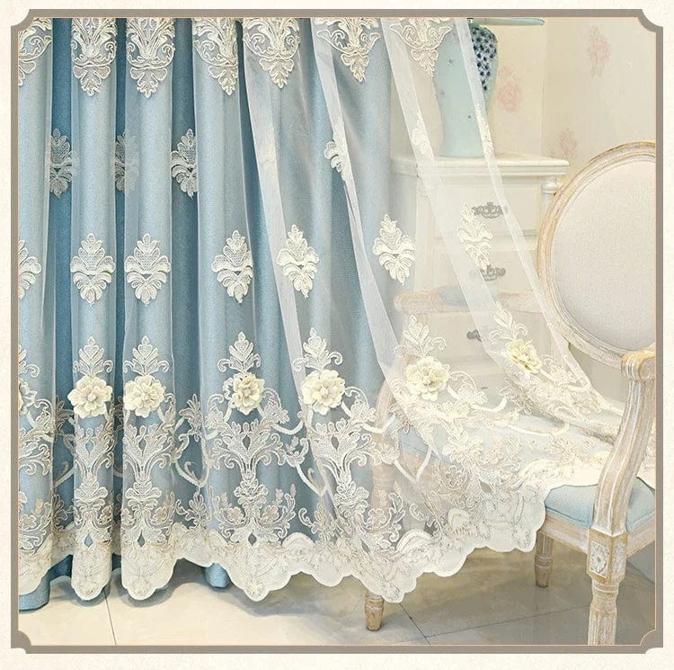 Embroidered Embossed Curtains for Bedroom Living Room CurtainTulle in One Piece Luxury European French Blackout valance - SHOWLU FASHION STORE
