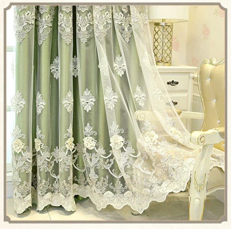 Embroidered Embossed Curtains for Bedroom Living Room CurtainTulle in One Piece Luxury European French Blackout valance - SHOWLU FASHION STORE