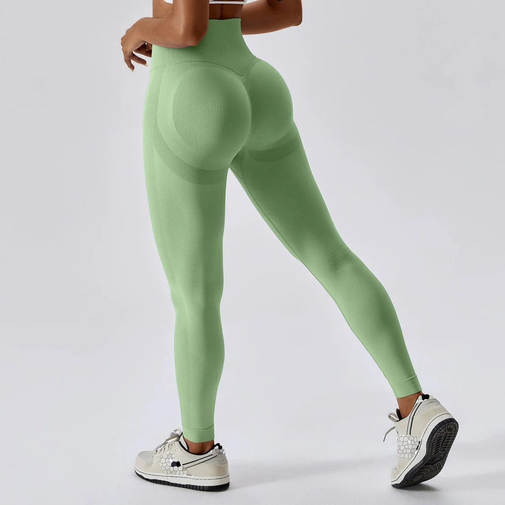 Showlu high waist seamless yoga pants with nylon fabric, designed for butt lifting, fitness, cycling, running, and comfortable workout wear.