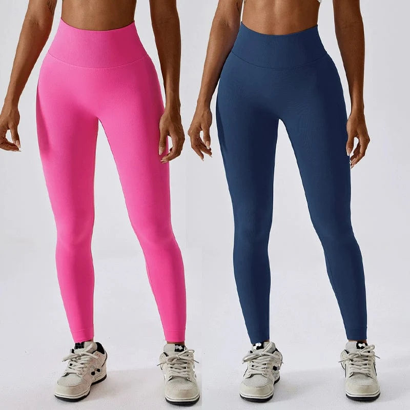 Showlu High Waist Seamless Yoga Pants with butt lifting design, nylon material, tight fit, suitable for fitness, cycling, and running.