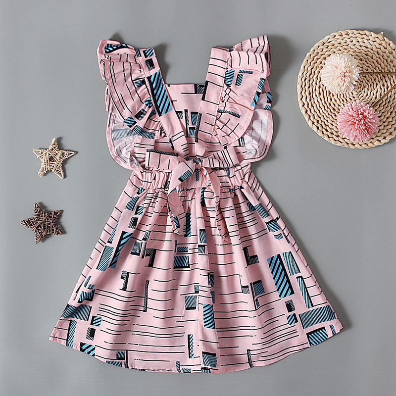 European-style Showlu Fashion girls' summer dress with flying sleeves, featuring a breezy, fashionable design perfect for warm weather.