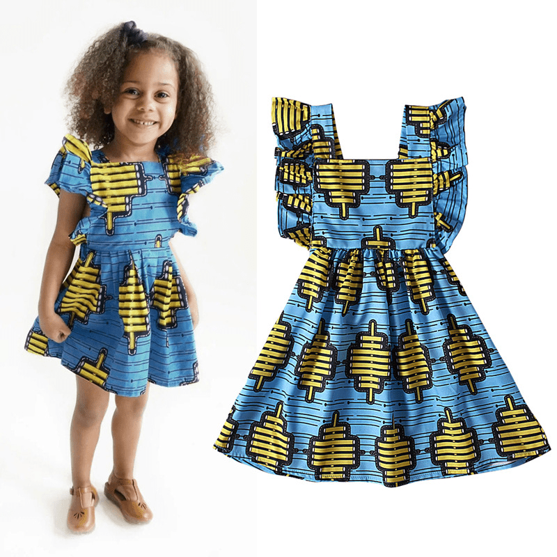 European-style girls' summer dress with flying sleeves by Showlu Fashion, featuring a lightweight, stylish design perfect for warm weather.