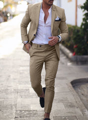 European and American Leisure Beige Silm Youth Suit Suit - SHOWLU FASHION STORE