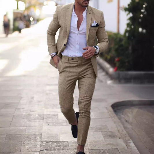 European and American Leisure Beige Silm Youth Suit Suit - SHOWLU FASHION STORE