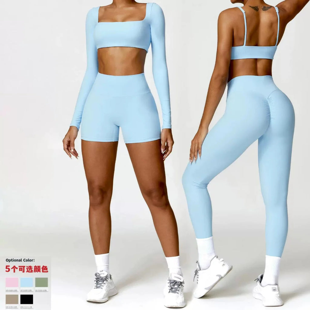 Showlu Women's Nude Feel Yoga Suit, high waist two-piece workout set with quick-drying fabric, perfect for winter fitness activities.