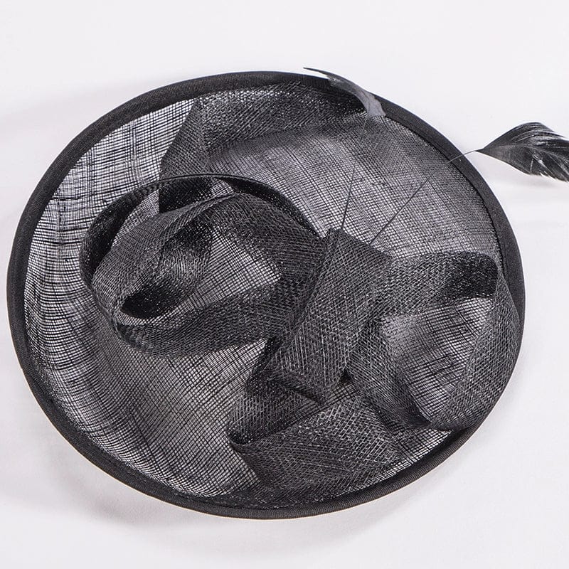 Luther Linen Flat-Top Banquet Cap with elegant bow, bridal topper hat in linen fabric, perfect for wedding or formal events