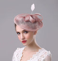 Luther Linen Flat-Top Banquet Cap with elegant bow design, bridal topper hat in linen fabric, perfect for weddings and formal events.