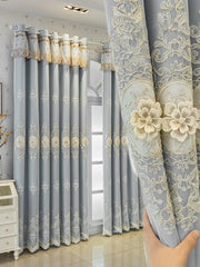 European Embroidered Jacquard Sheer Curtains Luxury Blackout Curtains Double Layer Window Darpes with Sheer Overlay - SHOWLU FASHION STORE