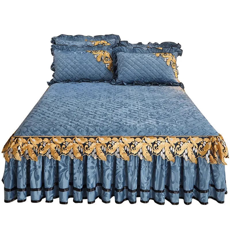 European Luxury Velvet Bedspread King Size for Bed Embossed Quilted Solid Queen Double Bed Cover Soft Bedskirt Set 2 Pillowcases - SHOWLU FASHION STORE