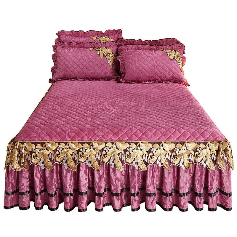 European Luxury Velvet Bedspread King Size for Bed Embossed Quilted Solid Queen Double Bed Cover Soft Bedskirt Set 2 Pillowcases - SHOWLU FASHION STORE