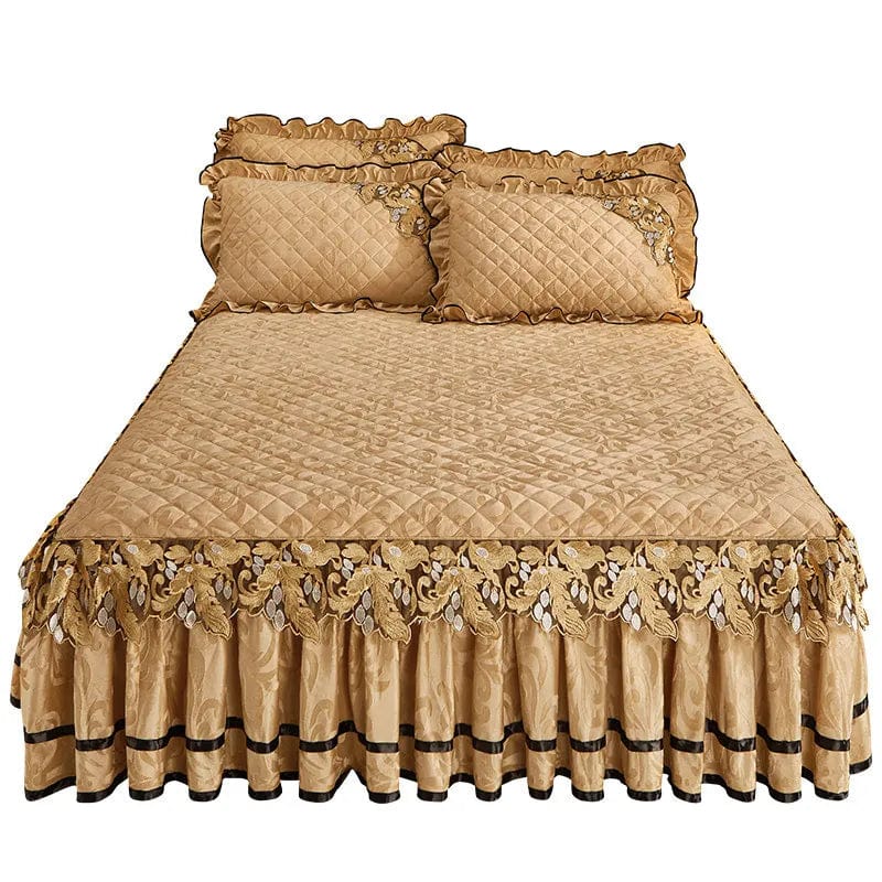 Luxury velvet quilted bedspread set for king size bed with matching pillowcases, soft embossed European-style bedding.
