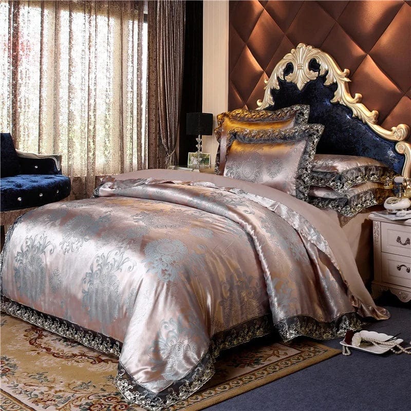 European Jacquard bedding set with floral lace duvet cover, matching quilt cover and pillowcases, luxurious Showlu Fashion design