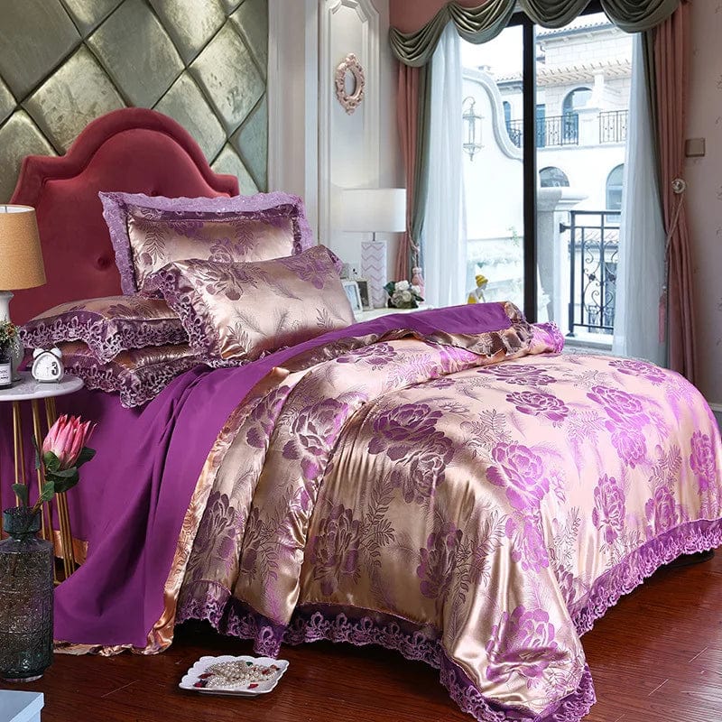 European Jacquard Bedding Set by Showlu Fashion with flower lace duvet cover, quilt cover, and matching pillowcases.