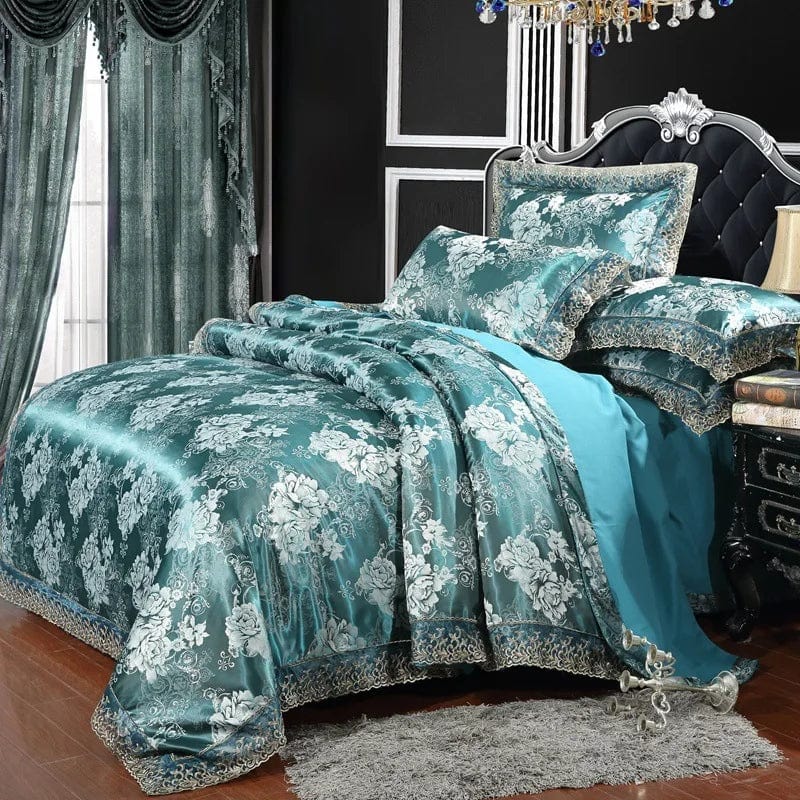 European Jacquard bedding set by Showlu Fashion with floral lace duvet cover, quilt cover, and matching pillowcases in elegant design.