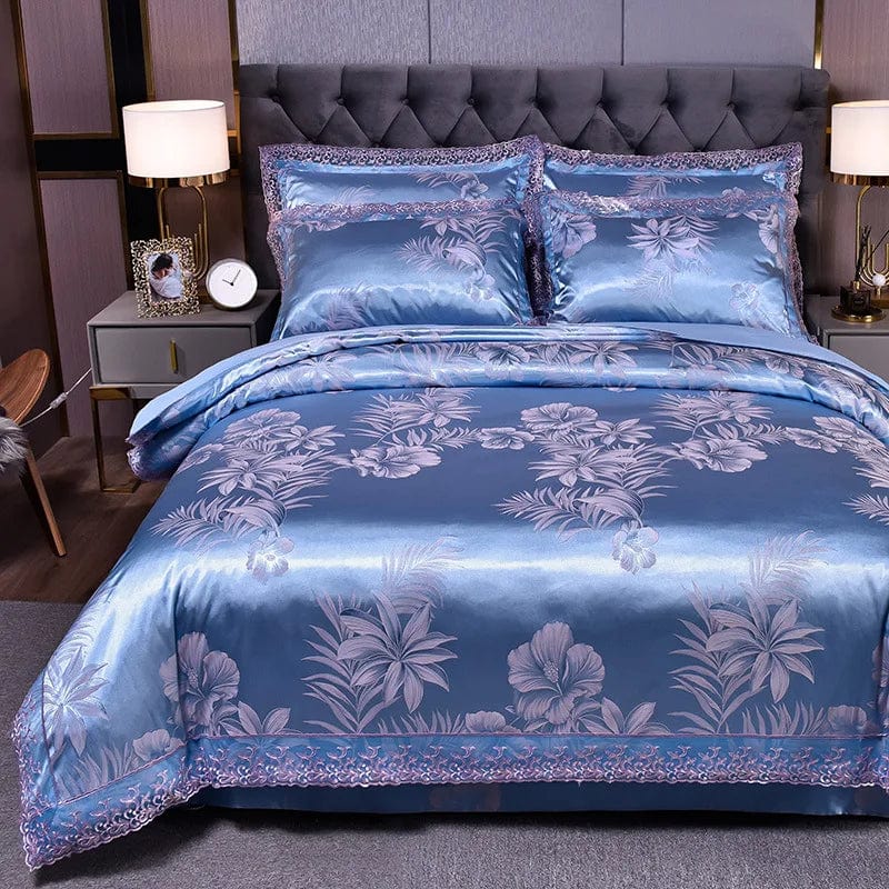 European Jacquard bedding set with flower lace duvet cover, matching pillowcases, and elegant quilt cover from Showlu Fashion.
