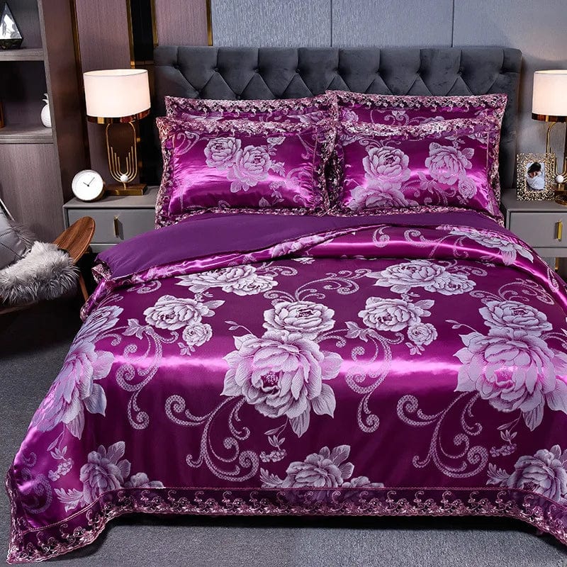 European Jacquard bedding set with flower lace duvet cover, includes quilt cover and pillowcases, elegant and high-quality Showlu Fashion.