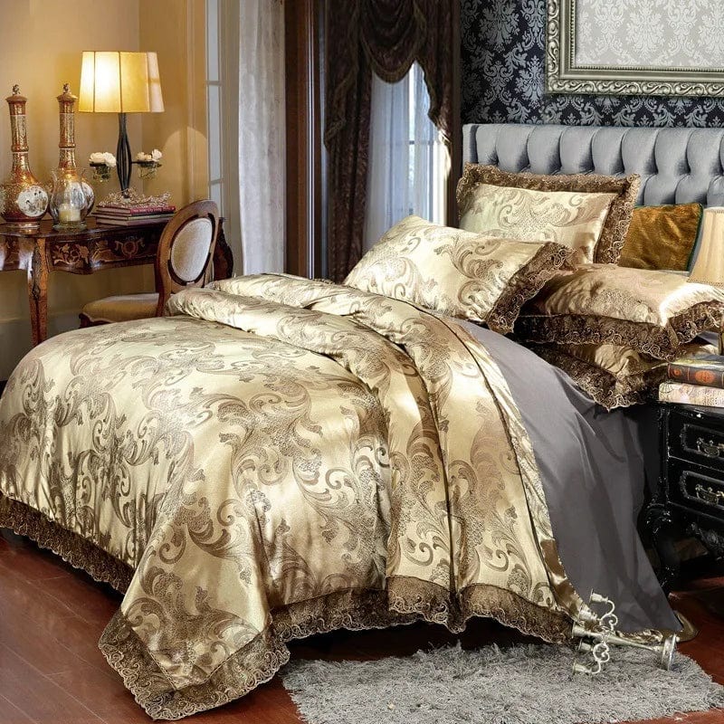 European Jacquard bedding set by Showlu Fashion with flower lace duvet cover, quilt cover, and pillowcases in elegant design.