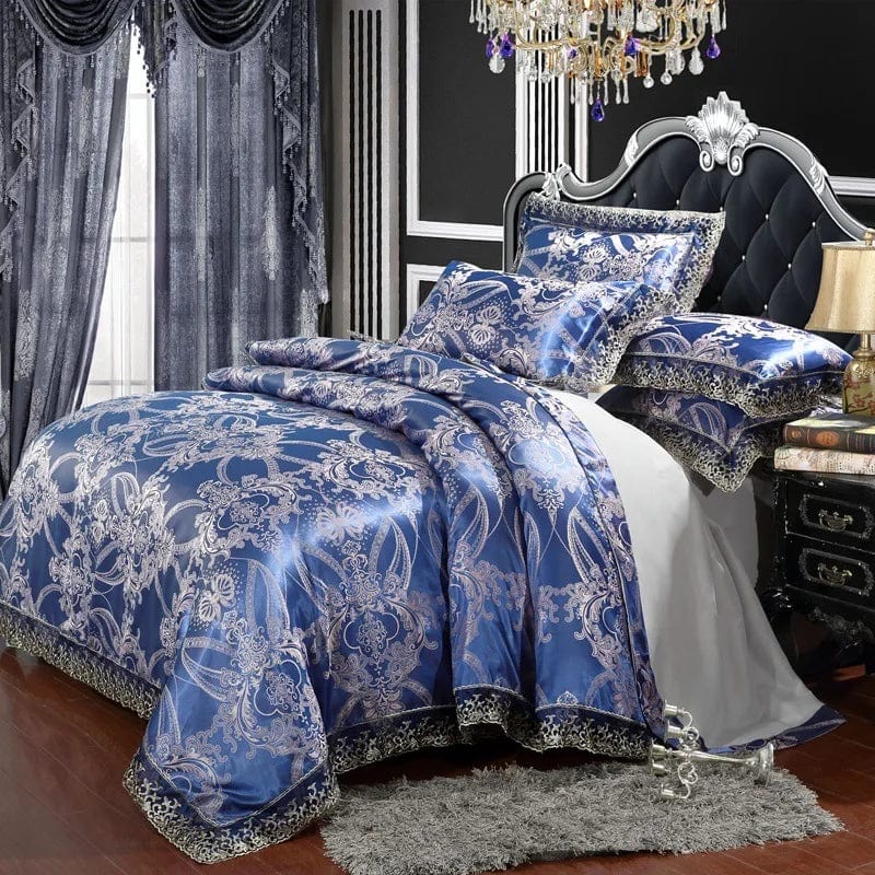 European Jacquard bedding set by Showlu Fashion with flower lace duvet cover, quilt cover, and pillowcases in elegant design.