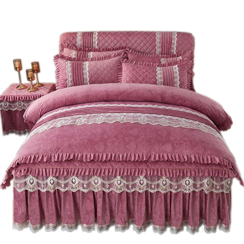 European velvet bed skirt and quilted bedspread 4-piece set by SHOWLU FASHION STORE, includes warm, thick, and decorative bedding.
