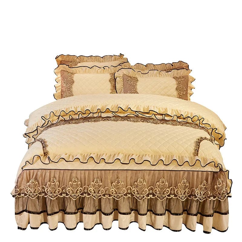 Luxury Ai·Winsure velvet bedding set with quilted lace duvet cover, includes 2 pillowcases, soft warm queen or king size 4-piece set.