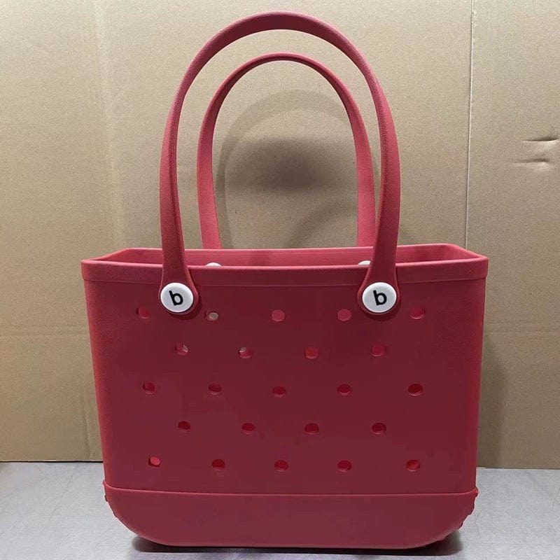 Showlu Fashion Eva print mini beach bag with hole storage and compact makeup pouch for outdoor and beach use.