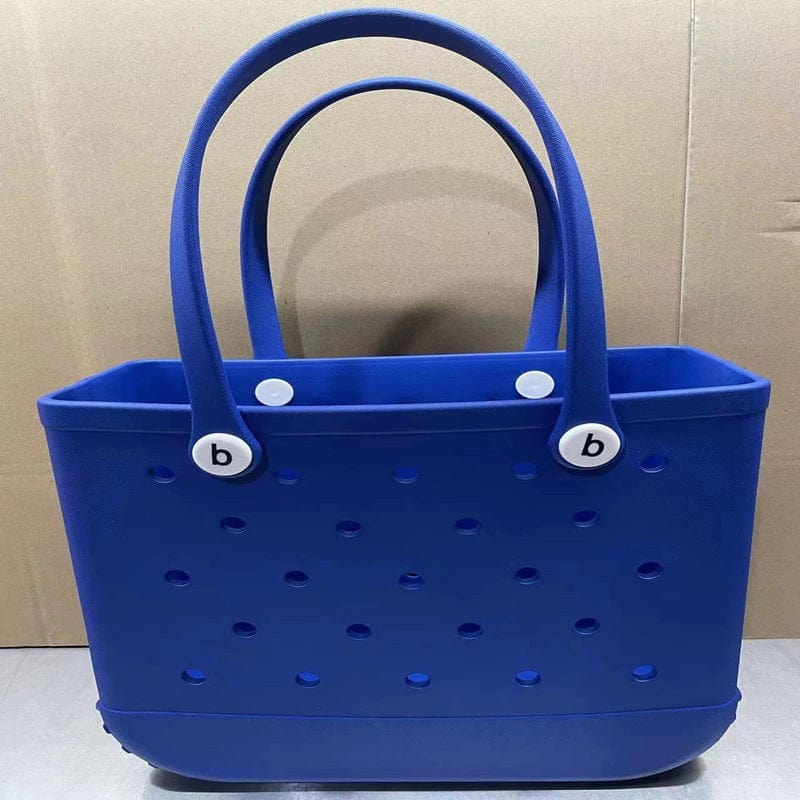 Showlu Fashion Eva print mini beach bag with hole storage design, versatile for outdoor use and compact for carrying essentials.
