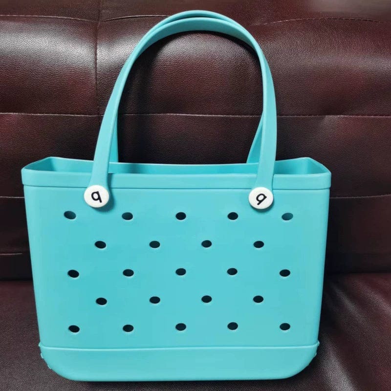 Showlu Fashion Eva print mini beach bag with hole storage and zipper closure, designed as a compact makeup pouch for outdoor use.