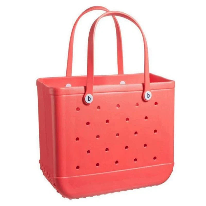 Showlu Fashion Eva print hole storage beach bag with mini makeup pouch, outdoor-themed with colorful design and versatile storage features.