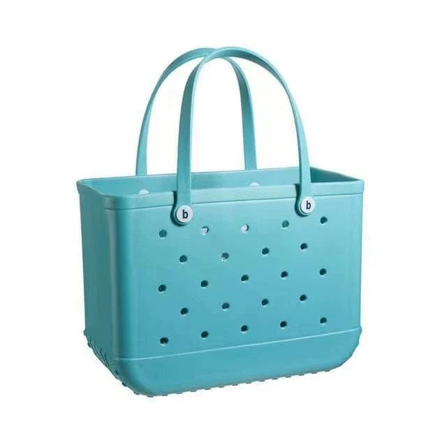 Showlu Fashion Eva print hole storage beach bag with mini makeup pouch, outdoor design, lightweight and practical for beach use.